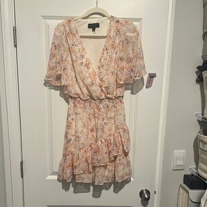 Lush Pink and Orange Ruffled Wrap Sundress